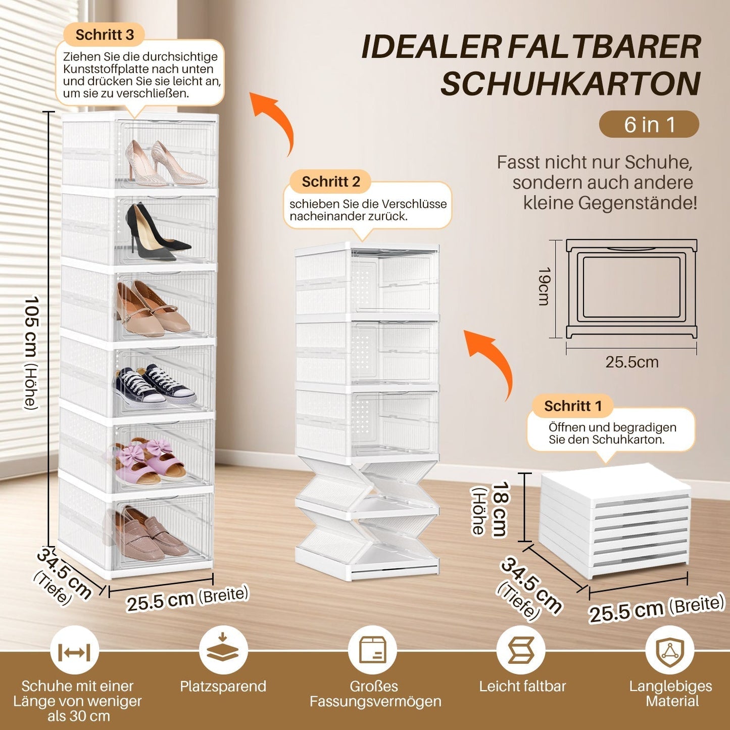 Stackable Storage Boxes for Shoes – 6 Layer Organizer