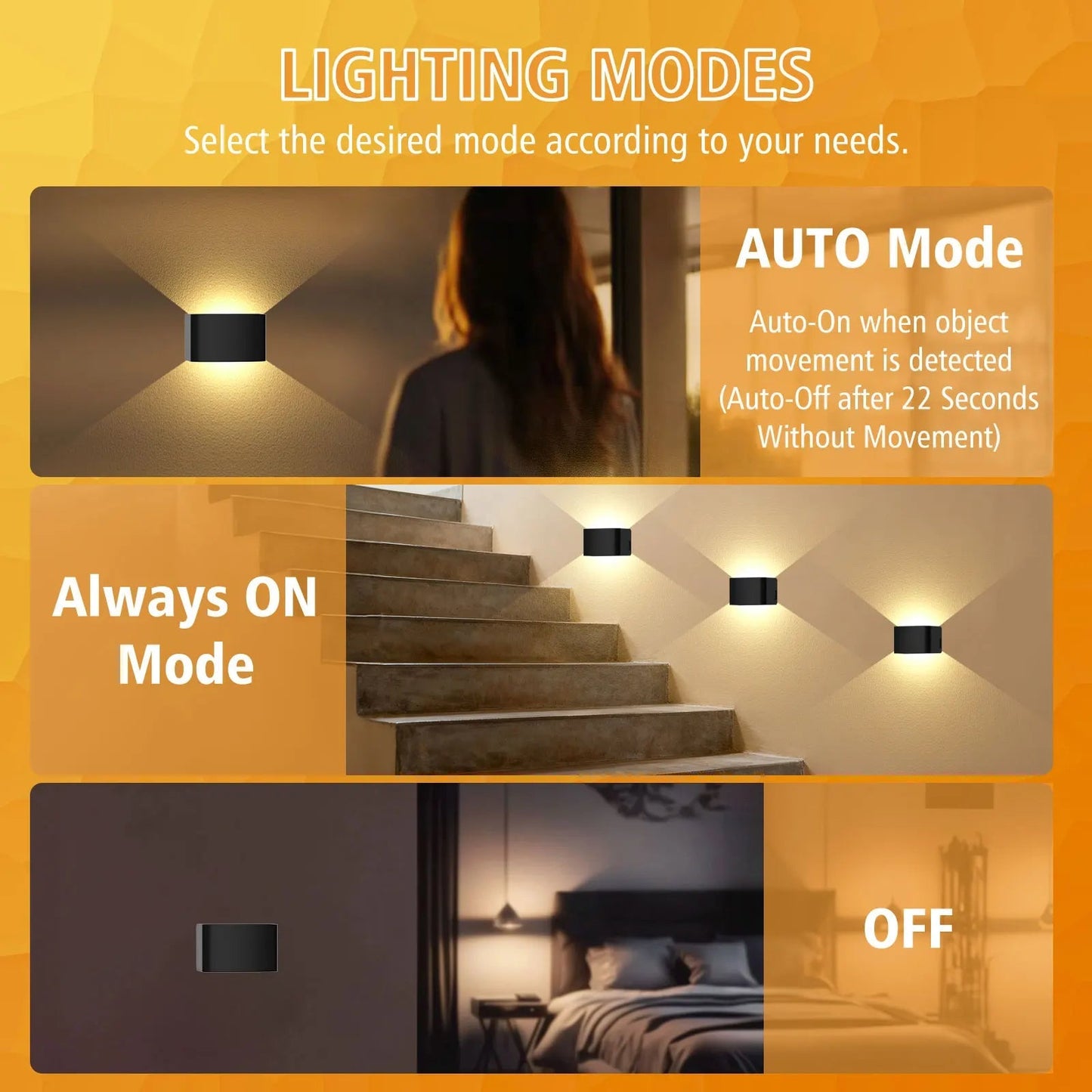 Wireless LED Wall Light with Up and Down Lighting | Motion Sensor | Warm White 3000K