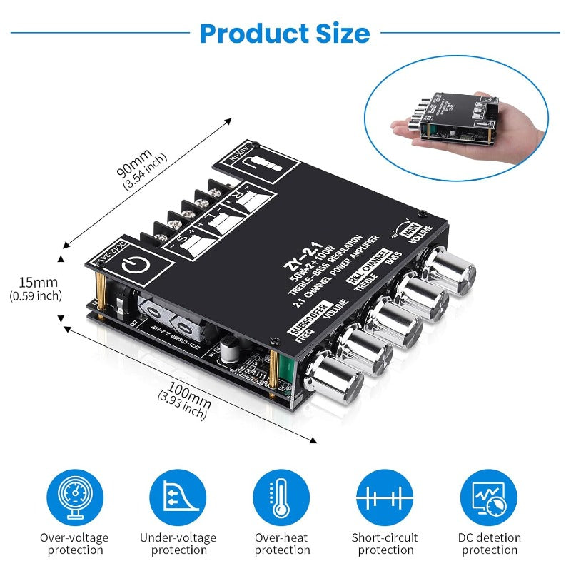 High-Power 2.1 Channel Bluetooth Audio Amplifier