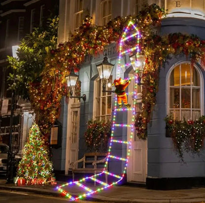 LED Christmas Decoration - Santa Climbing Ladder - 1.5m / 3m - 8 Light Effects - USB