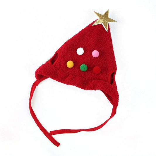 Christmas Pet Hat with Pom Pom and Gold Trim