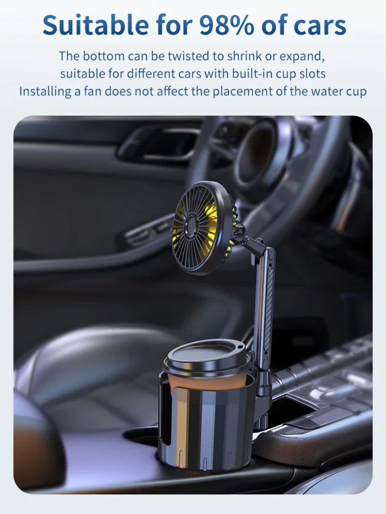 Adjustable Cooling Car Cup Holder Fan with USB Charging - 2-in-1