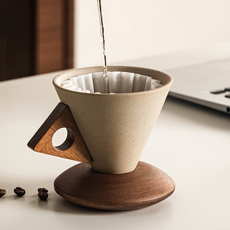 Handcrafted Ceramic Coffee Mug 250ml with Wooden Handle and Coaster