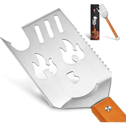 7-in-1 Stainless Steel BBQ Spatula | Grill Tongs, Turner & Cooking Tool