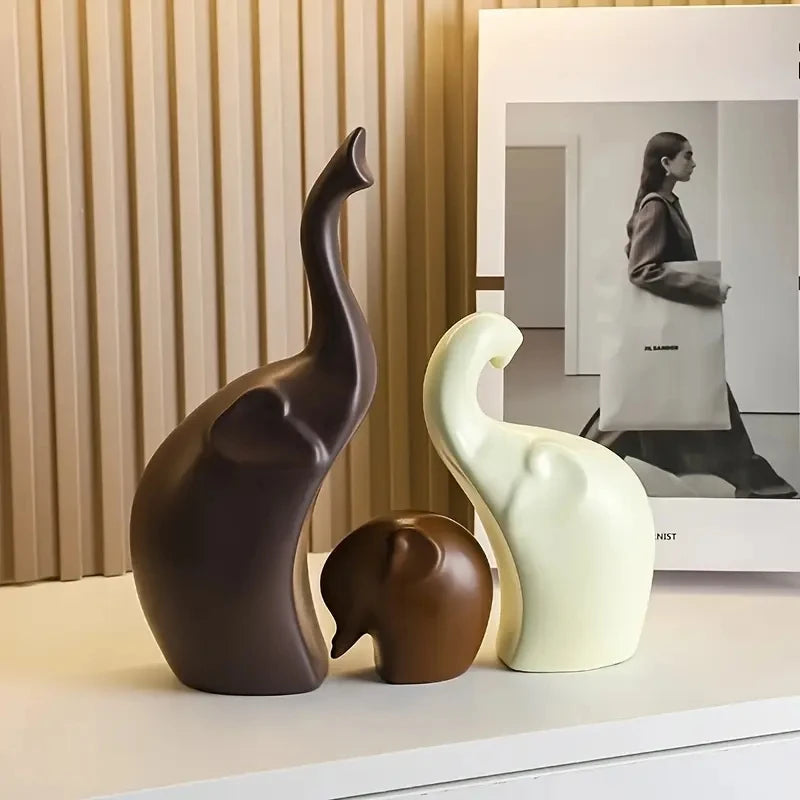 Nordic Design Elephant Family Decoration Set | Trio of Sculptures | Resin Figures for Home Decor & Gift Option