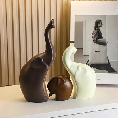Nordic Design Elephant Family Decoration Set | Trio of Sculptures | Resin Figures for Home Decor & Gift Option