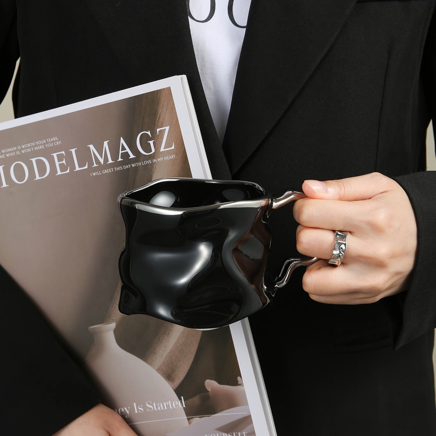 Handcrafted Ceramic Coffee Mug with Distinct Crinkled Pattern
