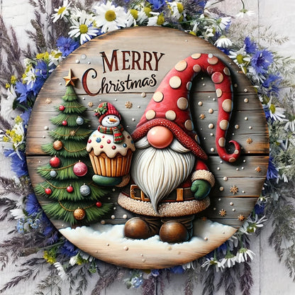 Round Wooden Christmas Sign - "Merry Christmas" - Traditional Door and Wall Decor