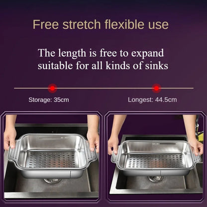 Adjustable Stainless Steel Telescopic Strainer for Sink & Fruit - Draining Functions