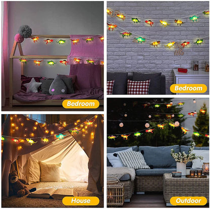LED Dinosaur String Lights – Warm White Glow, 1.5m / 3m, Battery Operated & IP44 Rated