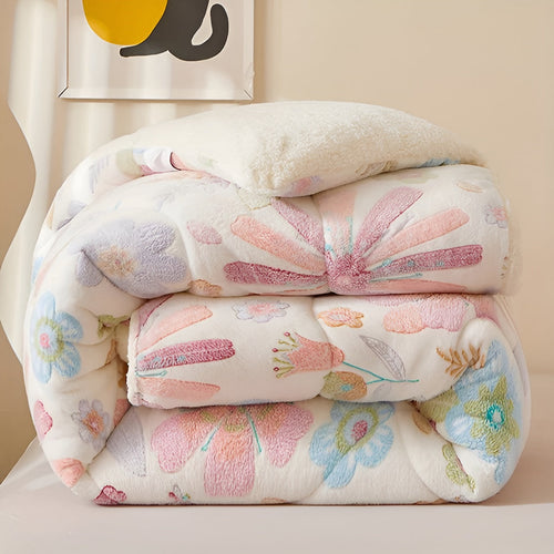Floral Design Flannel Bed Blanket | Soft, Cozy, Skin-Friendly & Easy Care