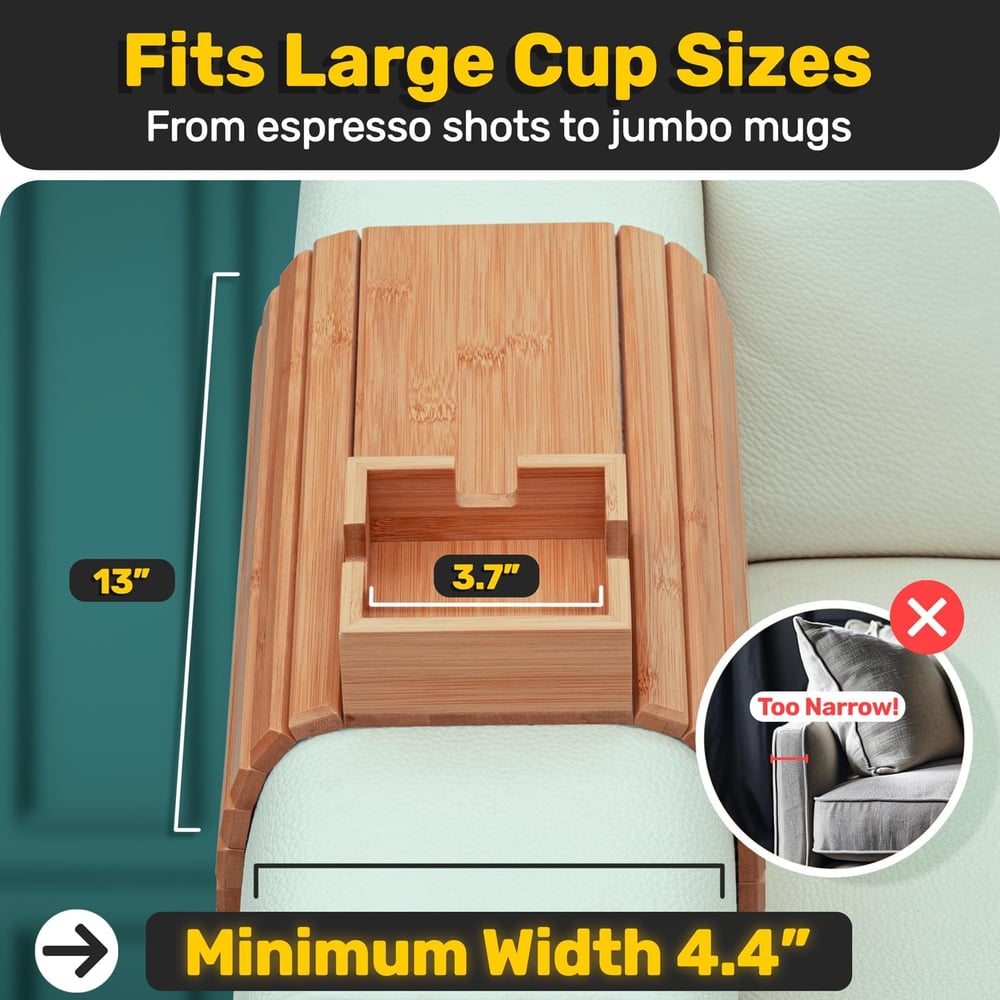 Sleek Sofa Side Tray | Drink Holder & Organizer for Armrests