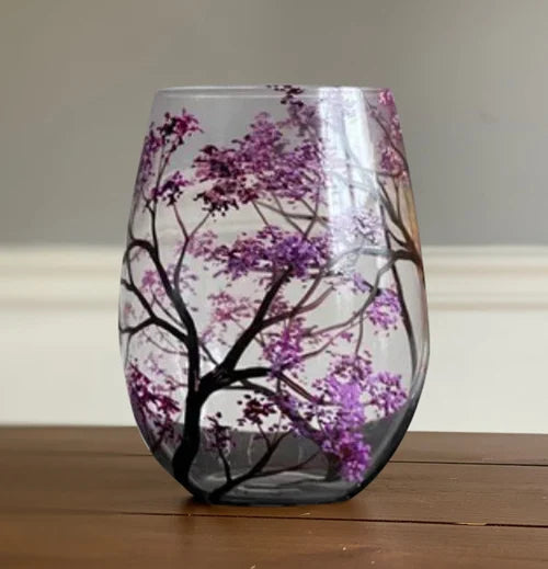 Hand-Painted Art Wine Glasses - Tree of the Four Seasons