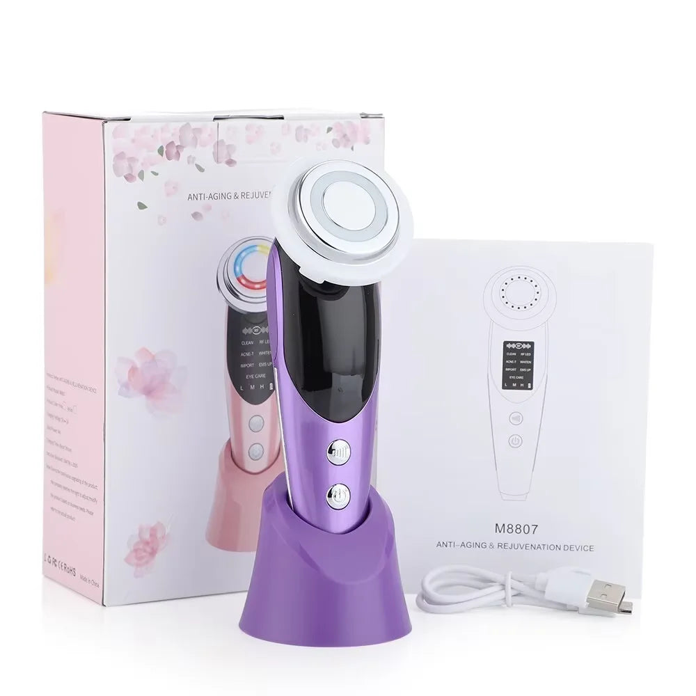 7-in-1 Facial Massager with EMS & RF Microcurrent | LED Light Therapy Anti-Aging Device
