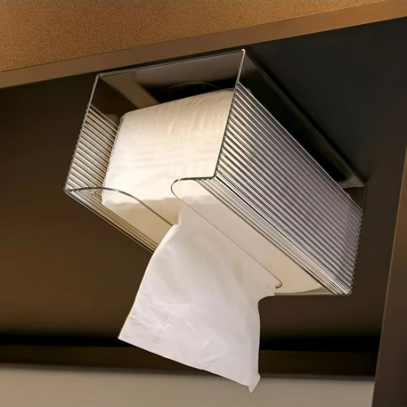 Wall-Mounted Tissue Dispenser Box | Clear Acrylic Handkerchief Holder | Bathroom & Living Area Paper Towel Rack | Functional & Modern