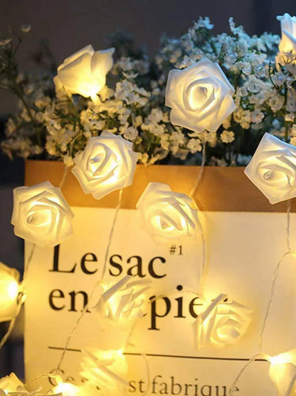 LED Rose Petal String Lights – 10/20 Warm White LEDs – Battery Operated – Romantic Wedding and Home Decor