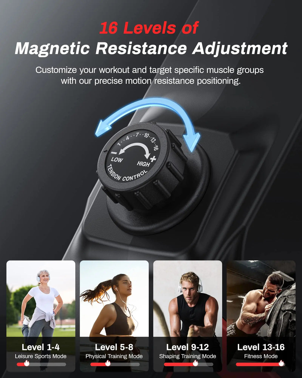 Magnetic Rowing Machine with 16 Resistance Settings | 12 lb Flywheel, Bluetooth LCD, 350 lb Weight Capacity & Compact Design