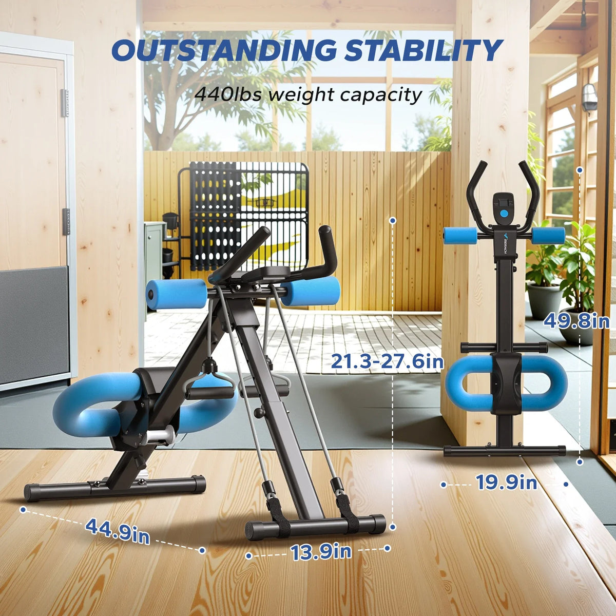 Foldable Core Trainer with LCD Display and Knee Support for Home Gym
