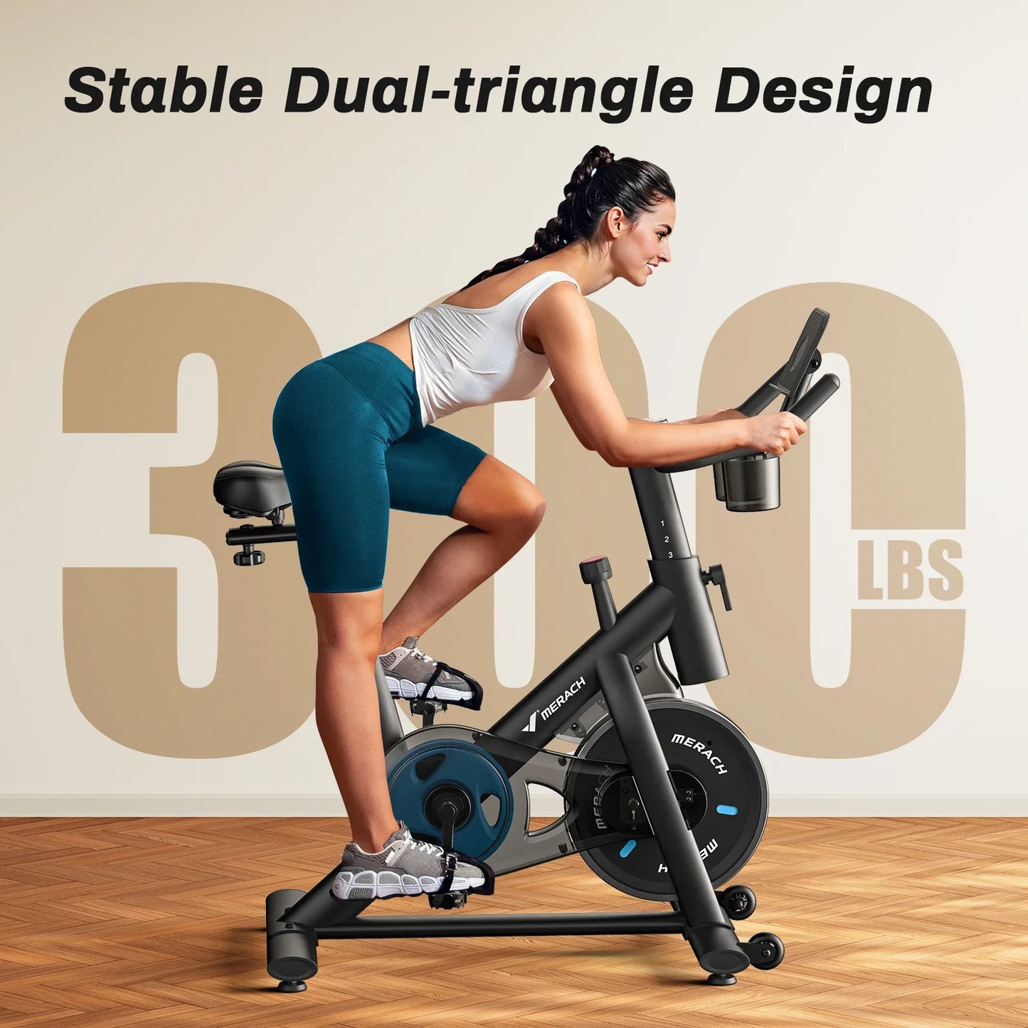 Indoor Cycling Bicycle with 15 lb Flywheel | Bluetooth Sync, Quiet Drive, LED Display & 300 lb Weight Limit