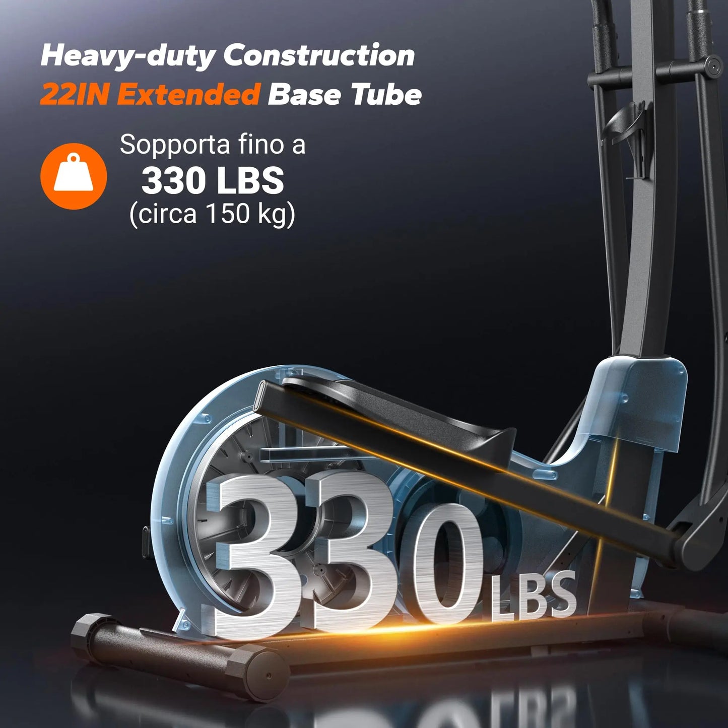 Elliptical Trainer with 18.5-Inch Stride | 8 Resistance Settings, LCD Display, Heart Rate Monitors, 400 lb Weight Limit & Self-Powered Operation