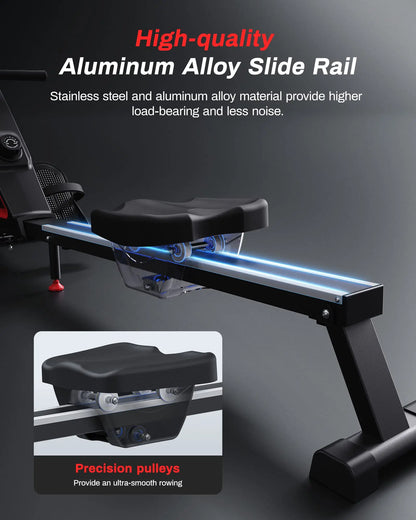 Magnetic Rowing Machine with 16 Resistance Settings | 12 lb Flywheel, Bluetooth LCD, 350 lb Weight Capacity & Compact Design