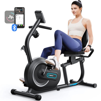 Recumbent Exercise Bike with Bluetooth, 8 Resistance Levels, LCD Monitor & App Sync, 300 lb Capacity