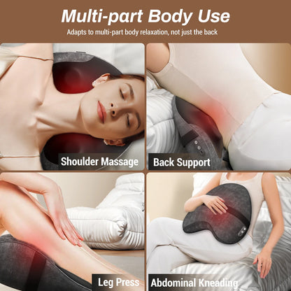 Shiatsu Lumbar Support Pillow with Heat – Memory Foam Back Cushion, 4 Rotating Nodes, Reversible & Washable Cover