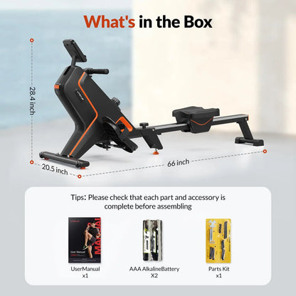 Magnetic Rowing Machine with 16 Resistance Settings | 12 lb Flywheel, Bluetooth LCD, 350 lb Weight Capacity & Compact Design