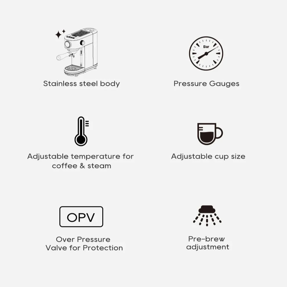 20-Bar Espresso Maker with Steam Wand | 51mm Portafilter, Hot/Cold Brew & Temperature Adjustment