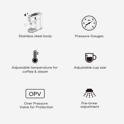 20-Bar Espresso Maker with Steam Wand | 51mm Portafilter, Hot/Cold Brew & Temperature Adjustment