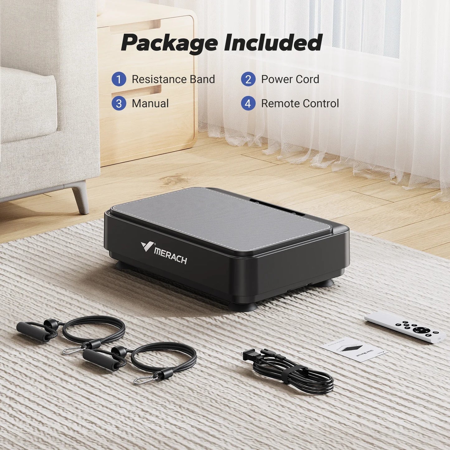Compact Vibration Fitness Plate – 99 Speed Settings, 9 Workout Modes, Remote & Resistance Bands
