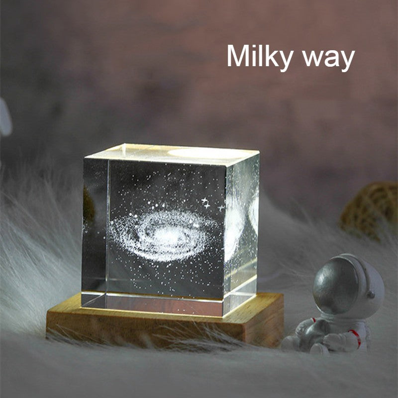 3D Galaxy Crystal Cube with Rechargeable LED Light Base – Charming Home Décor & Gift Idea