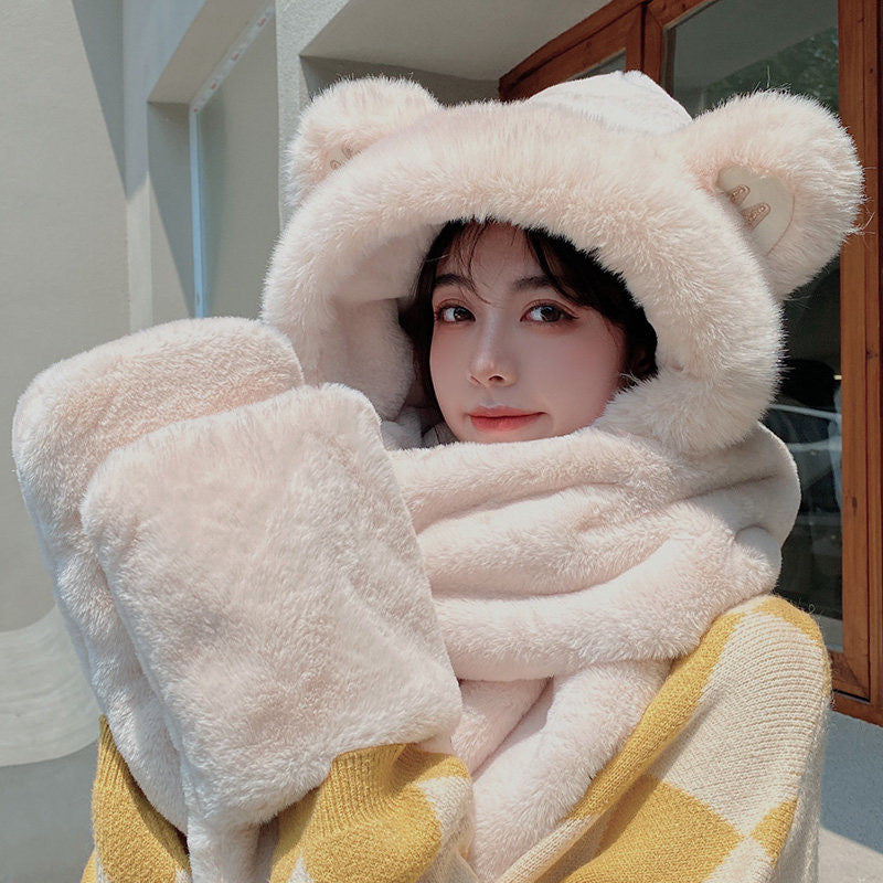3-in-1 Winter Hat with Plush Bear Ears, Scarf & Gloves | Warm, Cozy & Stylish