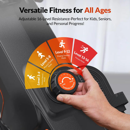Magnetic Rowing Machine with 16 Resistance Settings | 12 lb Flywheel, Bluetooth LCD, 350 lb Weight Capacity & Compact Design