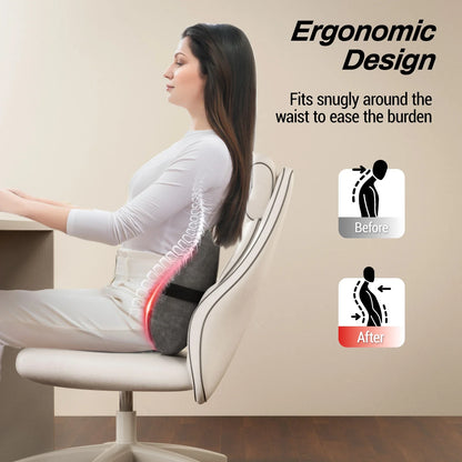 Shiatsu Lumbar Support Pillow with Heat – Memory Foam Back Cushion, 4 Rotating Nodes, Reversible & Washable Cover