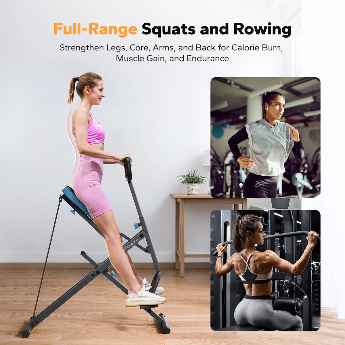 2-in-1 Foldable Full Body Trainer – Adjustable Resistance Squat Rowing Machine, 350 lb Capacity