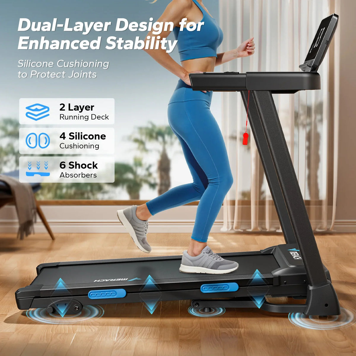Compact Treadmill with 6% Incline | Speed 0.8–7.5 MPH, 265 lb Limit, Heart Rate Monitor, App Connection & Shock-Absorbing Surface
