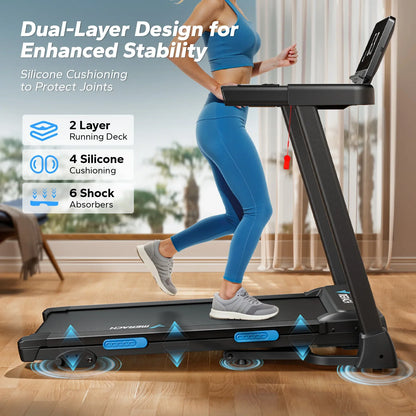 Compact Treadmill with 6% Incline | Speed 0.8–7.5 MPH, 265 lb Limit, Heart Rate Monitor, App Connection & Shock-Absorbing Surface