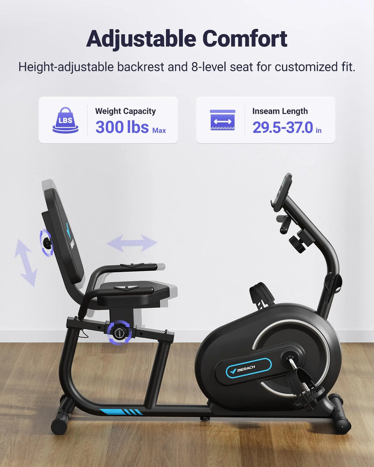 Recumbent Exercise Bike with Bluetooth, 8 Resistance Levels, LCD Monitor & App Sync, 300 lb Capacity