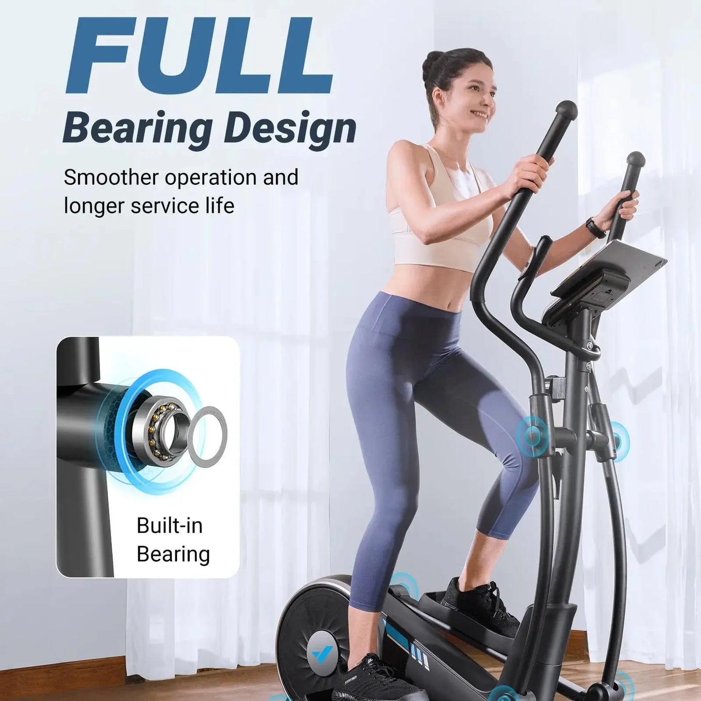 Elliptical Exercise Machine - 16 Resistance Settings, 15.5-Inch Stride, App Sync, 350 lb Weight Limit & Silent Rear Drive