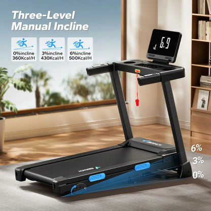 Compact Treadmill with 6% Incline | Speed 0.8–7.5 MPH, 265 lb Limit, Heart Rate Monitor, App Connection & Shock-Absorbing Surface