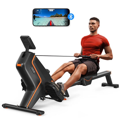 Magnetic Rowing Machine with 16 Resistance Settings | 12 lb Flywheel, Bluetooth LCD, 350 lb Weight Capacity & Compact Design