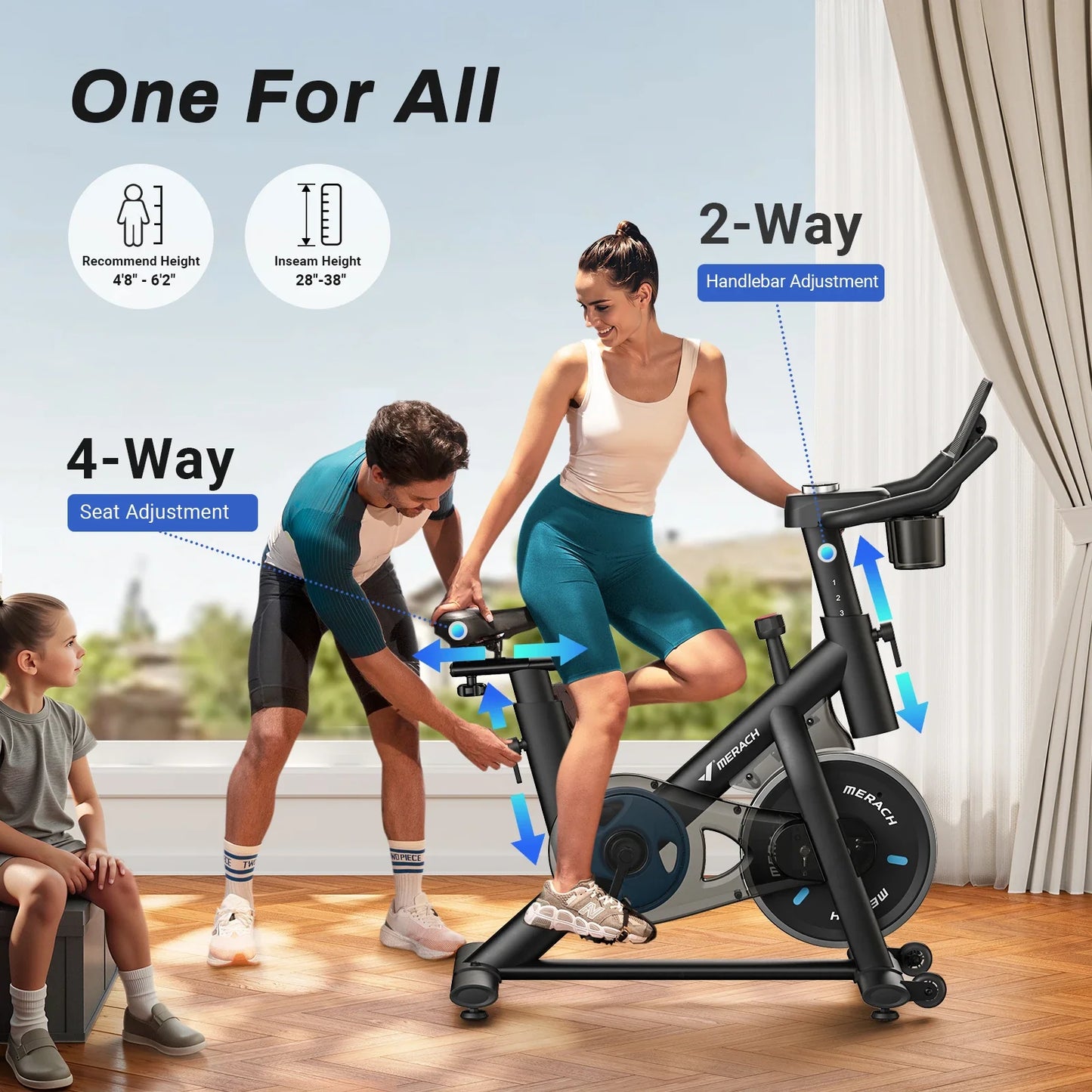 Indoor Cycling Bicycle with 15 lb Flywheel | Bluetooth Sync, Quiet Drive, LED Display & 300 lb Weight Limit