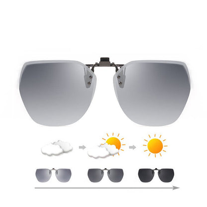 Rimless Polarized Clip-On Sunglasses with Anti-Glare and Flip-Up for Driving