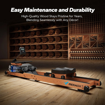 Compact Wooden Water Rowing Machine | Bluetooth App, Workout Monitor, 400 lb Capacity