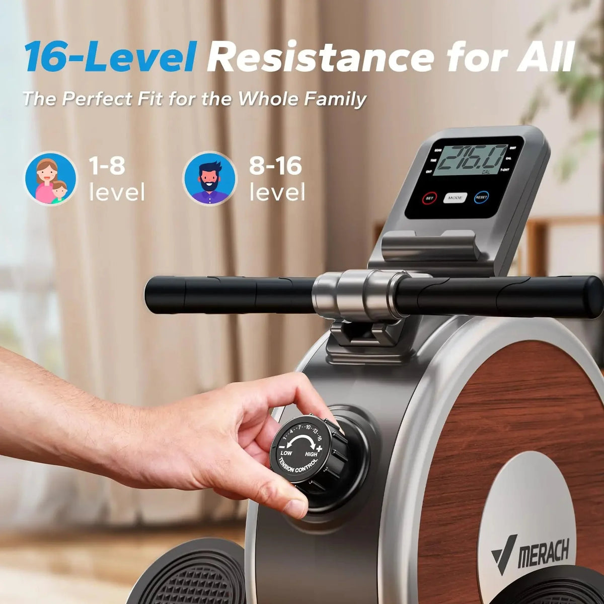 Compact Dual-Rail Rowing Machine with App Tracking – 350 LB Capacity
