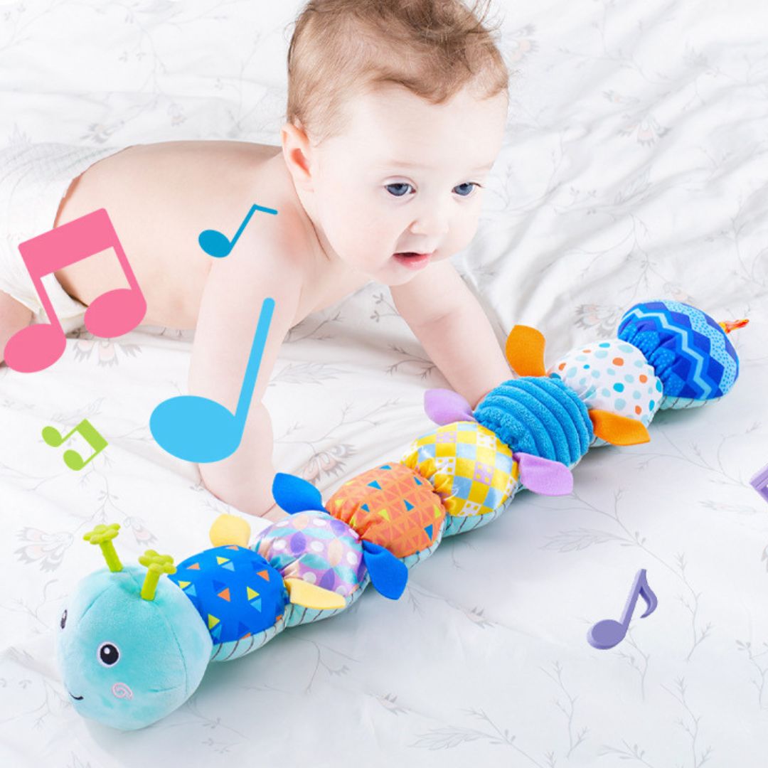 Plush Musical Rattle Caterpillar with Sensory Features