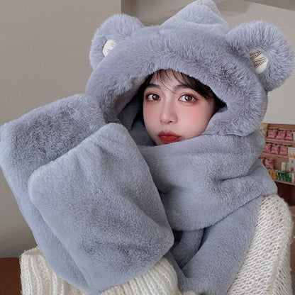 3-in-1 Winter Hat with Plush Bear Ears, Scarf & Gloves | Warm, Cozy & Stylish