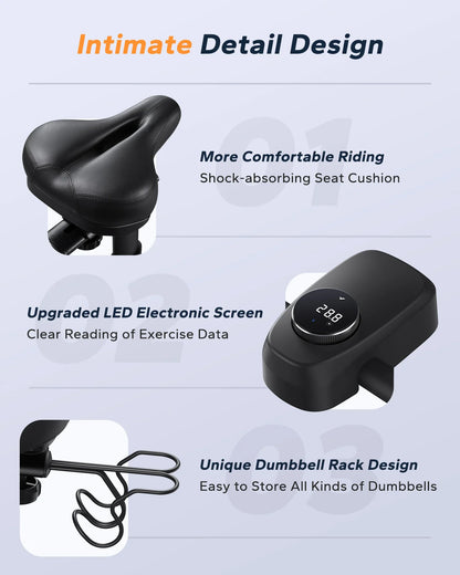 Quiet Magnetic Exercise Bike with App Sync, LED Display, Adjustable Seat & 300 lb Weight Limit