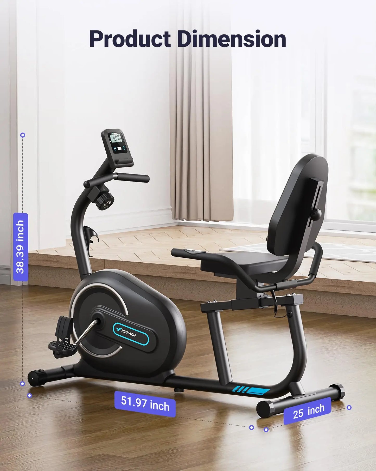 Recumbent Exercise Bike with Bluetooth, 8 Resistance Levels, LCD Monitor & App Sync, 300 lb Capacity